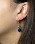Dreamy Blue Lapis Green Golden Drop Earrings