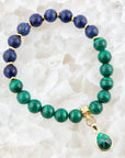 Dreamy Blue Lapis Green Malachite Charm  Golden Bracelet