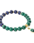 Dreamy Blue Lapis Green Malachite Charm  Golden Bracelet