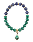 Dreamy Blue Lapis Green Malachite Charm  Golden Bracelet