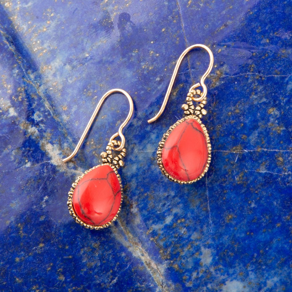 Dreamy Drop Red Howlite Earrings