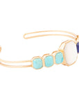 Dual Color Blue Lapis Turquoise and White Mother of Pearl Golden Cuff Bracelet