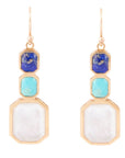 Dual Color Blue Lapis Turquoise and Mother of Pearl Golden Earrings