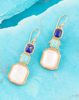 Dual Color Blue Lapis Turquoise and Mother of Pearl Golden Earrings