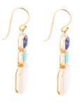 Dual Color Blue Lapis Turquoise and Mother of Pearl Golden Earrings