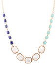 Dual Color Blue Lapis Turquoise and White Mother of Pearl Golden Necklace
