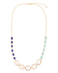 Dual Color Blue Lapis Turquoise and White Mother of Pearl Golden Necklace