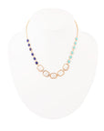 Dual Color Blue Lapis Turquoise and White Mother of Pearl Golden Necklace