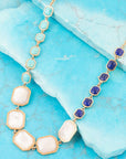 Dual Color Blue Lapis Turquoise and White Mother of Pearl Golden Necklace