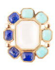 Dual Color Blue Lapis Turquoise and White Mother of Pearl Golden Ring