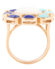 Dual Color Blue Lapis Turquoise and White Mother of Pearl Golden Ring