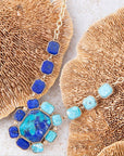 Duality Blue Lapis and Turquoise Golden Pendant Necklace