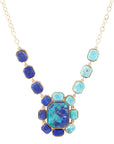 Duality Blue Lapis and Turquoise Golden Pendant Necklace