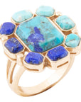 Duality Blue Lapis and Turquoise Golden Statement Ring