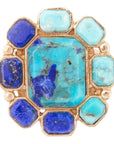 Duality Blue Lapis and Turquoise Golden Statement Ring