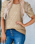Alma Floral Lace Ruched Bubble Sleeve Top