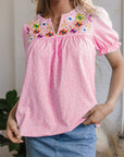 Floral Embroidered Puff Sleeve Blouse