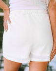 Zahra Waffle Knit Lace-up High Waist Wide Leg Casual Shorts