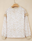 Leopard Ruffle Ribbed Trim Round Neck Sweatshirt