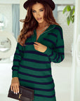 Iris Striped Zip Collared Loose Sweater Mini Dress