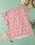 Jamie Plus Size Floral Print Ruffled Sleeve Frilled Neck Blouse