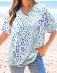 Marleigh Leopard Print V Neck Short Sleeve Blouse
