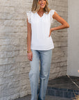 Amani Embroidered Ruffle Trim Textured Blouse