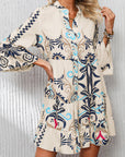 Boho 3/4 Sleeve Buttoned Mini Dress