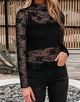 Floral Lace Sheer Mesh Long Sleeve Top