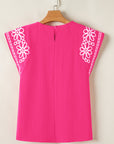 Floral Embroidered Pleated Blouse