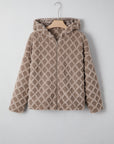 Sherpa Rhombus Textured Zip Up Hooded Jacket
