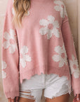 Jaycee Pearl Beaded Floral Drop Shoulder Sweater