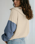 Checker Patchwork Kangaroo Pocket Half-Zip Hoodie