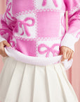Pink Sweet Bow Two Tone Checkered Sweater