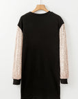 Solid Sequin Patchwork Puff Sleeve Mini Dress