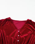 Olivia Velvet Buttoned Puff Sleeve V Neck Split Midi Dress