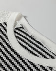 Stripe Textured Knit Lace Patchwork Long Sleeve Top