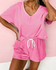 Patchwork V-Neck Tee and Shorts Set