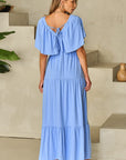 Kelsey Textured Flutter Sleeve Ruffled Maxi Dress