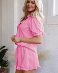 Lorelei Half Zip Puff Sleeve Top and Ruffled Shorts Set