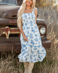 Kai Floral Shirred Knot Shoulder Sleeveless Long Dress