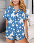 Blue Bronc Satin Ruffle Hem Pajama set