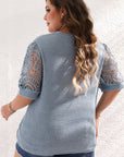 Ivey Plus Size Textured Knit Lace Sleeve Top