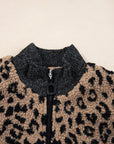 Leopard Zip-Up Stand Neck Side Pocket Jacket