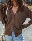 Solid Button Front V-Neck Cardigan