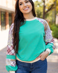 Plaid Paisley Patchwork Long Sleeve Top