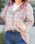 Plus Size Plaid Button-Up Chest Pocket Hooded Shirt