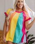Stormi Color Block Ruffled Crew Neck Loose Fit Top