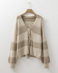 Stripe Colorblock Bow Tie Front Sweater Cardigan