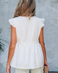 Textured Ruffle Trim V-Neck Top